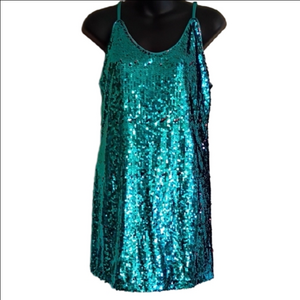 Allegra K Teal Sequin Mini Dress